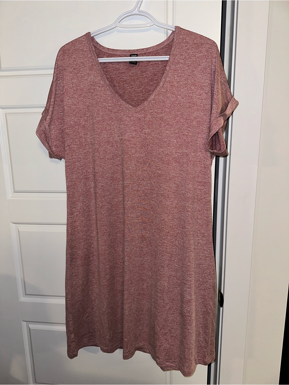 V-Neck Shein T-Shirt Dress in Dusty Rose